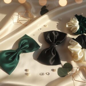 luxe satin hair bow and scrunchie collection.