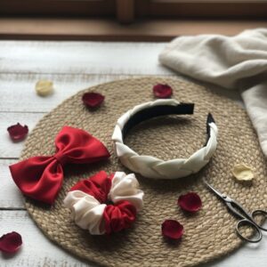 the satin hair ensemble combo of elegant bows, scrunchies & headbands.