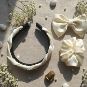 luxe satin hair combo set: bows, scrunchies & braided headbands.