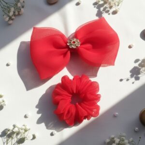 timeless jewel tone satin: bows & gentle dual color scrunchies.