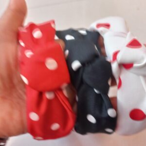polka dot wide headbands, set of 3, white/black/red, knotted style