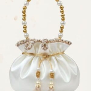 elegant white satin potli bag – white drawstring pouch for weddings & jewelry